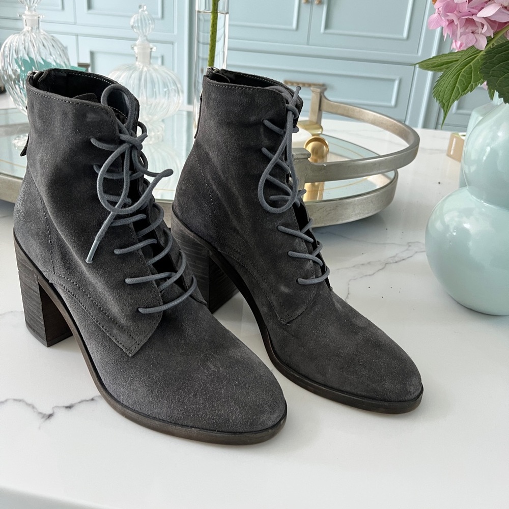 Dolce Vita Lace Up Gray Suede Booties